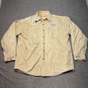 Carhartt Shirt Men Large Flannel Lined Work Canvas S96 Distressed Grunge Patches